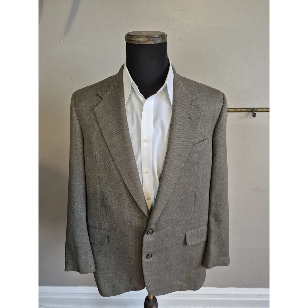 Hickey Freeman Mens Wool Sport Coat 41R Olive Green Made in USA 2 Button Jacket